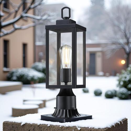 GRUENLICH Outdoor Post Light Fixture, Tempered Glass, 16.5 Black 1 Pack