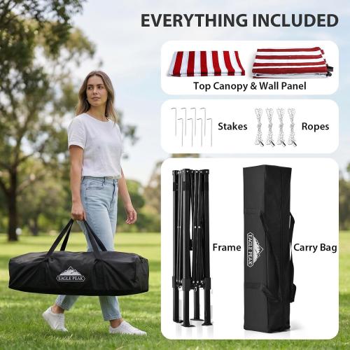 EAGLE PEAK 4x4 Pop Up Changing Tent, Outdoor Changing Room, Red/White | Pop Up Privacy Tent, Pool Cabana, Outdoor Shower Enclosure, Dressing Room, 250D Fabric, Instant Setup Compact Flex Frame