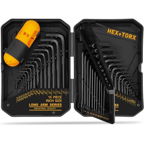ELEAD Hex Key Allen Wrench Set: 41-Piece Hex and Torx Key Set with Torque Handle, Standard SAE(0.028-3/8) & Metric(0.7mm-10mm) & Torx(T9-T50) in Storage Case, Heat Treated Chrome Vanadium Steel
