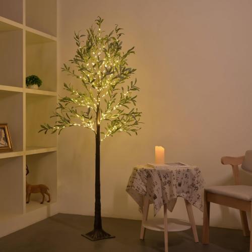 Snokip 6FT Lighted Olive Tree with 270 LED Warm White Lights, Olive Tree with Lights for Wedding, Festival, Indoor and Outdoor Decoration