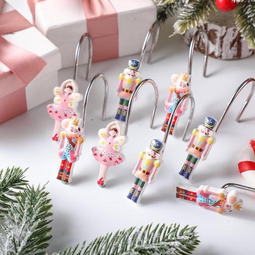 12 Pcs Christmas Nutcracker Shower Curtain Hooks Xmas Pink Nutcracker Shower Curtain Hooks Holiday Bathroom Rust Resistant Decor Rings for Winter Bathroom Bedroom Farmhouse Decorations