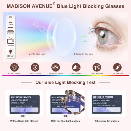 Madison Avenue Blue Light Blocking Glasses Oversized Fashion Blue Light Glasses for Women Anti Eyestrain & UV Protection Computer Eyeglasses (Grey Demi)
