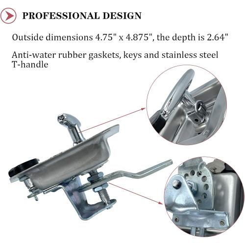 L8815 Tool Box Latch T Handle Latches with Lock Highly Polished Stainless Steel Tool Box Locks for Trailer Door RV Camper Truck Bed Toolboxes - Folding T-Handle Latch with Gasket