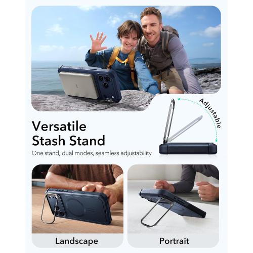 ESR for iPhone 17 Pro Case with Stash Stand, 7X Military-Grade Drop Protection with Camera Control, Shock-Absorbing Phone Rugged Cover, Compatible with MagSafe Accessories, Cyber Series, Blue