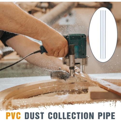 2 Sets Size Large  Dust Collection Clear PVC Pipe  Long Rigid Clear Tube with Rigid Strap Clamp Heavy Duty Unbreakable Plastic Pipe Stainless Steel U Bracket for Dust Collection