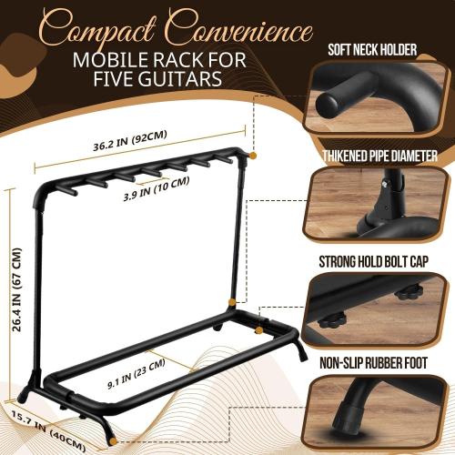 Flexzion 7 Guitar Stand Rack - Metal Construction Multi Guitar Rack & Guitar Organizer, Foldable 7 Guitar Holder Stand with Padded Foam Tubing for Electric, Acoustic, Classical Guitars & Basses
