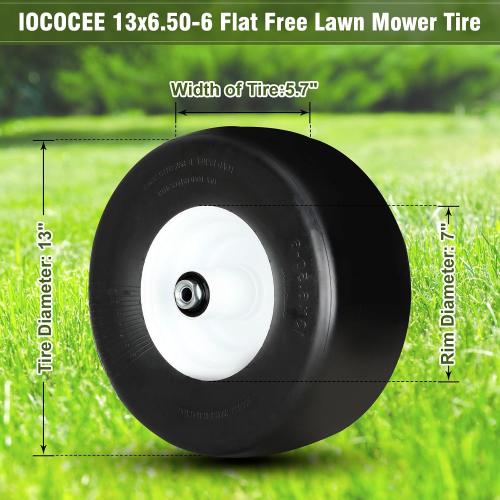 2 Pack 13x6.50-6 Solid Rubber Lawn Mower Tires,13X6.5X6 White No Flat Front Solid Tire Puncture Proof Compatible with Exmark 103-0065 Replaces 103-3051, 1-633584, 103-0063, 126-5361, 1-633585