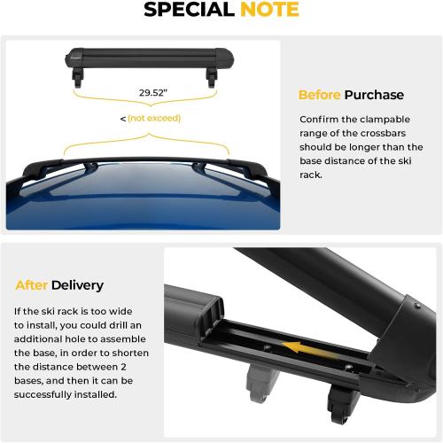 BougeRV Lockable Ski & Snowboard Racks, Extension with Sliding Feature, 28'' Fits 6 Pairs Skis or 4 Snowboards, Crab Mounting System Fits for Square/Aero/Oval Cross Bars