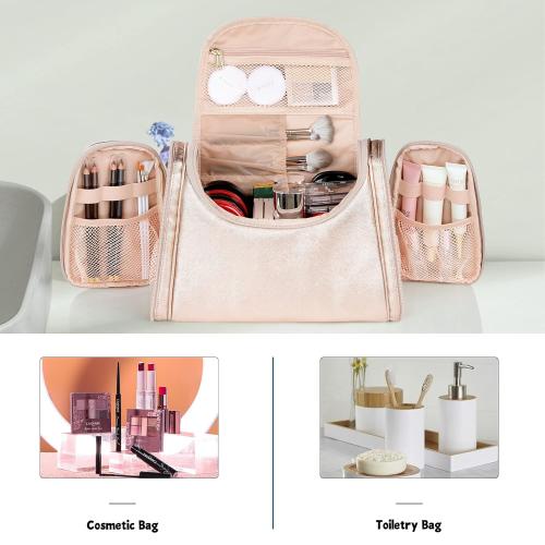 Ethereal Large Makeup Bag, Rose Gold Travel Makeup Bag with Shoulder Strap Toiletry Bag for Women Waterproof Cosmetic Travel Bag