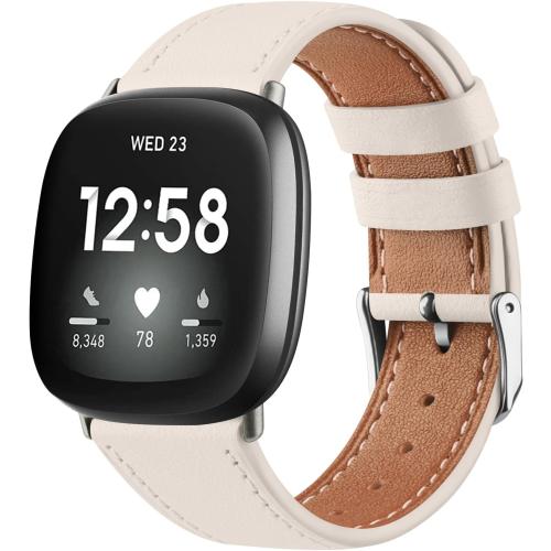 Meliya Leather Bands Compatible with Fitbit Versa 4 Bands/Fitbit Versa 3 Bands/Sense 2 Bands/Fitbit Sense Watch Bands for Women Men, Classic Genuine Leather Wristband Straps