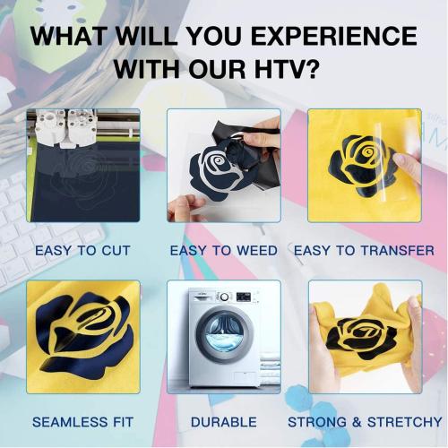 HTVRONT HTV Heat Transfer Vinyl Roll- 12 x 8ft Black HTV Vinyl for Shirts, Iron on Vinyl for All Cutting Machine - Easy to Cut & Weed for Iron Design (Black)