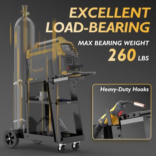 TOOLIOM 3-Tier Tilt-Table Welding Cart for Tig Mig Welder and Plasma Cutter with 360° Swivel Wheels