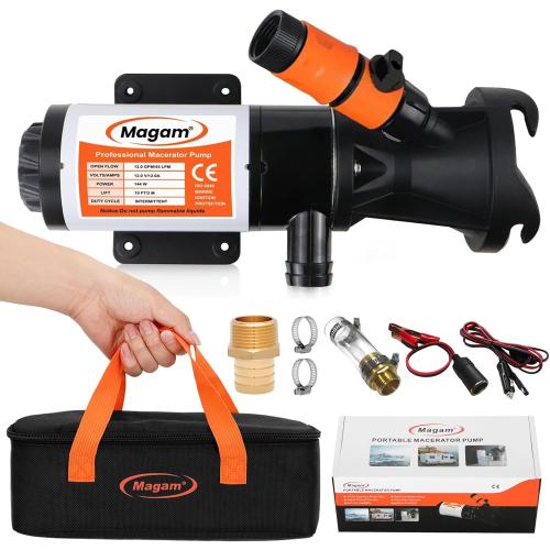 RV Macerator Pump 12V,12GPM Suction 3.2 feet Lift 10 feet with Garden Hose Discharge Port,Quick Release Sewage Pump with Fresh Water Rinse and Manual Crushing Function,for Boat Marine RV Campe