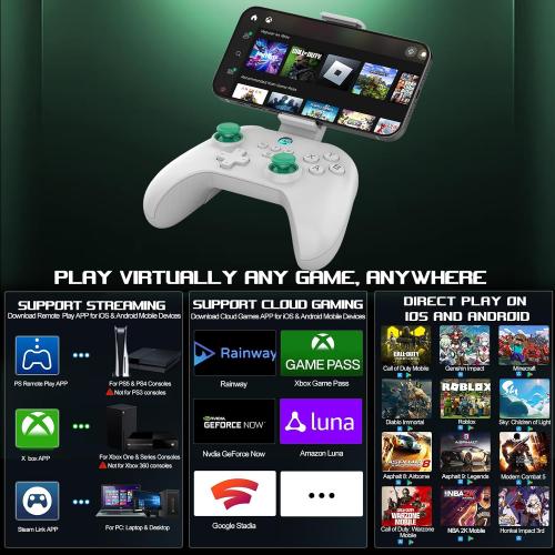 arVin Mobile Gaming Controller for Android, iPhone, iOS, PC, Switch, PS4, Wireless Gamepad with Hall Effect Sensing Joystick/Turbo/Macro Programming/6-Axis Gyro/Motor/Remote Play/Xbox Cloud Game/Steam