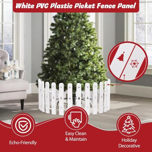 Christmas Tree Fence, Holiday Decoration White Picket Fence Plastic PVC Heavy Duty, Small Fence Panel Around Artificial Real Xmas Trees, Fence Gate to Go, Freestanding Circle Barrier for Toddler Cats