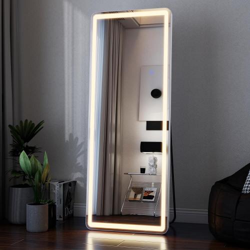 56x21 Large LED Full Length Mirror with Dimmable Lights | Light Up Floor Body Mirror with Lights-3 Color Modes,Standing Leaning Wall Mounted for Bedroom,Dressing Room