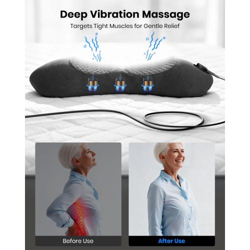 Triple Fusion Back Massager with Stretching, Vibration and Heat, 3-in-1 Electric Lumbar Pillow for Lower Back Tension Relief, Deep Tissue Relaxation Massage for Home, Office, Bed, Sofa, and Car Use