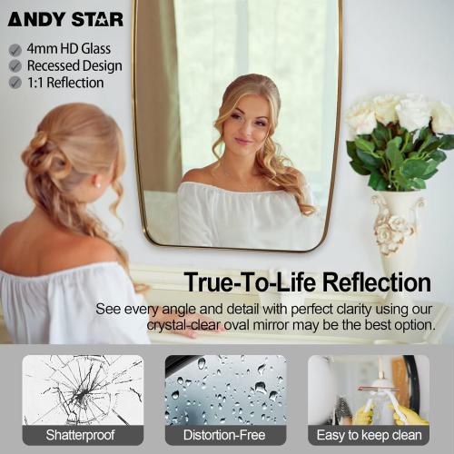 ANDY STAR Brass Bathroom Mirror, Size 24x32’’ Brushed Gold Metal Frame Oblong Mirror for Bathroom, Modern Gold Oval Bathroom Mirror for Over Sink, Hangs Horizontal or Vertical