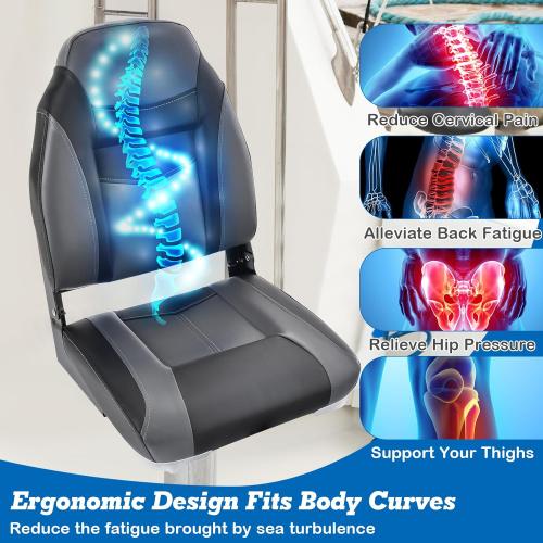 GYMAX Boat Seats Folding Low/High Back with Stainless Steel Screw Included, Fold-Down Boat Captain Chairs for Fishing Yachts
