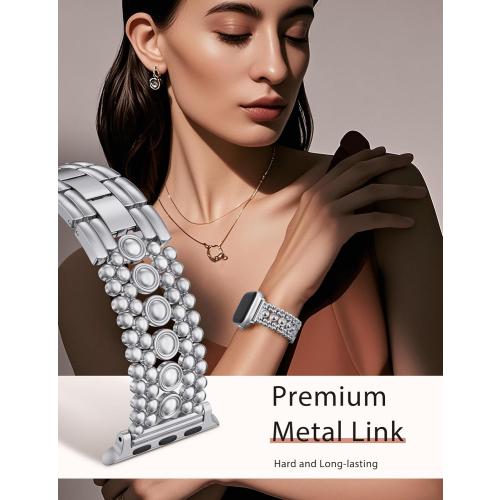Minyee Compatible with Apple Watch Band 42/46/38/40/41/44/45/49mm Women, Dressy Pretty Stainless Steel Metal Strap Fancy Studded Designer Link Bracelet for iWatch Series 11 10 9 8 7 6 5 4 SE/Ultra 3