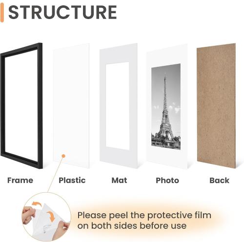 upsimples 11x14 Picture Frame Set of 5, Display Pictures 8x10 with Mat or 11x14 Without Mat, Wall Gallery Photo Frames, Black