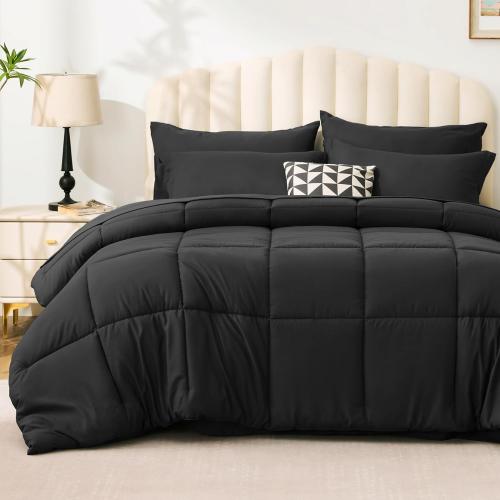 Love's cabin Full Comforter Set Ash Black, 5 Pieces Full Bed in a Bag, All Season Bedding Sets with 1 Comforter, 1 Flat Sheet, 1 Fitted Sheet, 2 Pillowcase