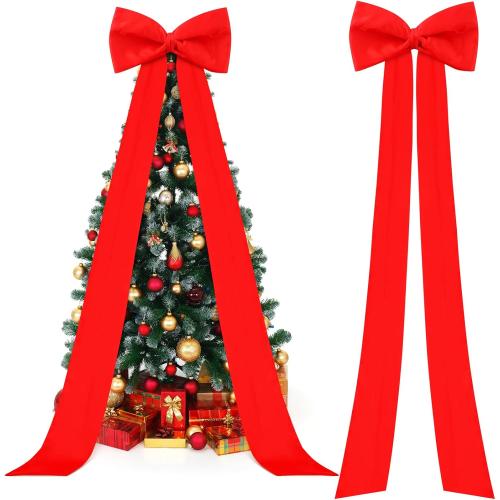 Size 118x28 Color red Extra Large Christmas Tree Topper Bow 118x28 Inch Christmas Decoration Giant Bow with Long Streamers Huge Oversized Wrapping Gift Decor for Xmas Tree Holiday Party Door(Red,Satin)