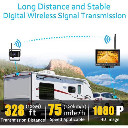 Wireless Backup Camera for Trucks VMW7 high Definition 1080P 7” IPS Monitor System,High-Speed Stable Transmission & Waterproof