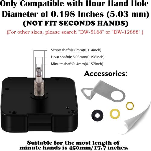 12888 High Torque Clock Mechanism Replacement, 23mm Long Shaft