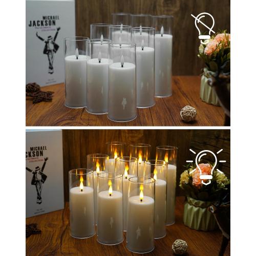 Flickering Flameless Candles Battery Operated with Remote and 2/4/6/8 H Timer Acrylic Led Pillar Candles Pack of 9 (appr D2.3xH5.56.57.5)with Realistic 3D Wick Candles for Home Decor(White)