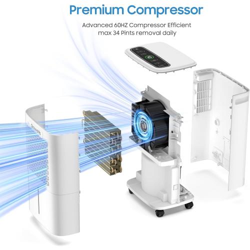 Size 34 Pints 2500 Sq.Ft Dehumidifiers for Home Basement with Drain Hose, 34 Pints Large Room Dehumidifier Portable with Smart Humidity Control, 3 Opeartion Modes for RV, Bathroom, Bedroom