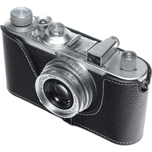 for Leica 0 Series Case, BolinUS Handmade Genuine Real Leather Half Camera Case Bag Cover for Leica 0 Series i ii iii IIIA iiib (with Strap Hole) Camera (Black)