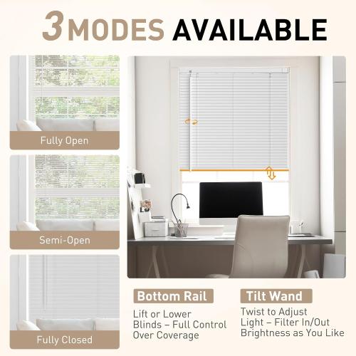No Drill Mini Blinds, Horizontal Window Blinds & Shades, 44 Wx64 H, White | Fabublinds 1 Vinyl Mini Blinds No Drill No Tool Easy Installation, Cordless for Kids & Pets Safety w/ Metal Top Rail