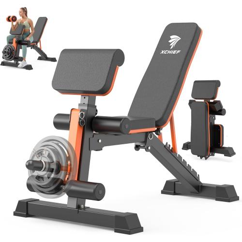 Black and Orange Adjustable Weight Bench - 1000LBS Heavy Duty Foldable Workout Bench Press with Leg Extension and Preacher Pad, Flat/Incline/Decline, Sit Up Bench for Full Body Strength Training at Home Gym