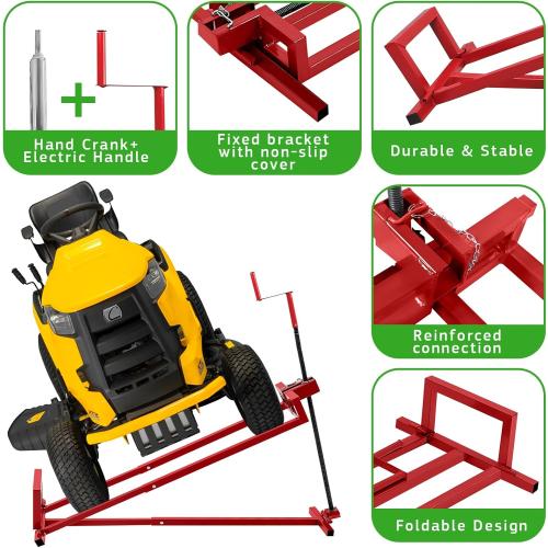 Lawn Mower Lift Jack, TUNTENDO Lifting Platform 882 Lbs Capacity Telescopic Maintenance Jack for Garden Tractors & Riding Lawn Mower with Manual Handle & Power Tool Extension Handle (Red)