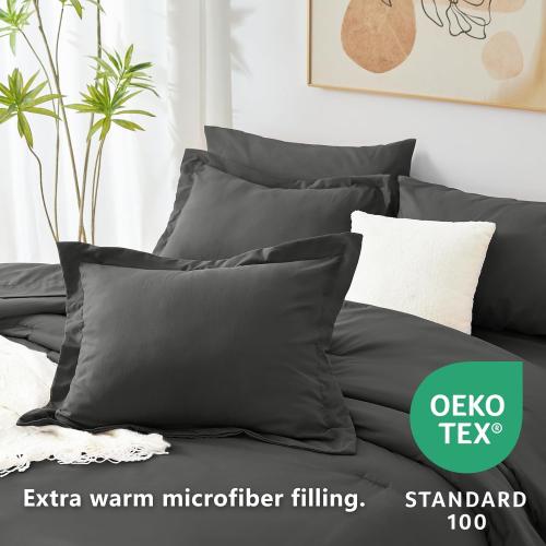 CozyLux Queen Comforter Set Dark Grey, 7 Pieces Bed in a Bag Queen Comforter Set with Sheets, Bedding Sets with Down Alternative Comforter, Fitted Sheets, Flat Sheets, Pillow Shams and Pillowcases
