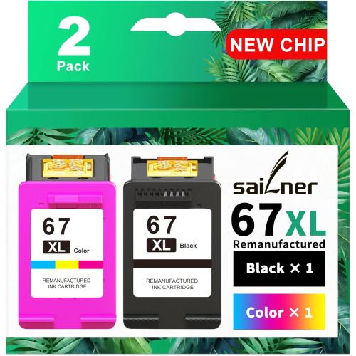 SAILNER 67XL HP Printer Ink, Replacement for HP Ink 67 for HP 67 Ink cartridges Black/Color Combo Pack, Compatible with DeskJet 2755e 2855e 2700e 4155e 2734e 2827e 4100e Envy 6055 6455e Printer 67XL