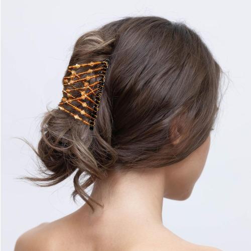 5 Pieces Magic Hair Comb Stretchy Double Comb Elastic Beaded Hair Clips for Women Girls Vintage Hairstyle Multipurpose Hair Accessories (Black, Brown, White, Pink,Blue)