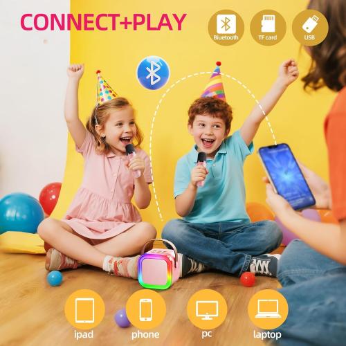 Kinglucky Mini Karaoke Machine for Kids, Top Birthday Gift Pick for Girls Ages 3, 4, 5, 6, 7, 8, 9, 10, 11, 12 Years Old, Kids' Personal Video Players Accessories with 2 Mics Valentines Day Gifts Pink