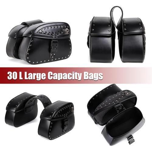 Motorcycle Saddlebags with Secure Lock, 30L Universal Powersports Side Saddle Bags, Waterproof Leather Saddlebag for Harley Sportster Dyna Softail Honda Shadow Rebel Yamaha Kawasaki Vulcan Cruiser