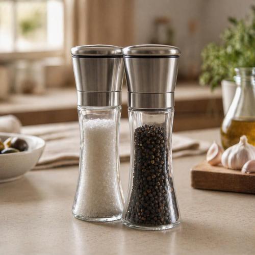 Restaurantware-Vetri 6.3 Ounce Kitchen Salt And Pepper Shaker, 1 Table Salt Shaker With Lid - Clear Finish, Glass Pepper Dispenser, Refillable, Diswashable
