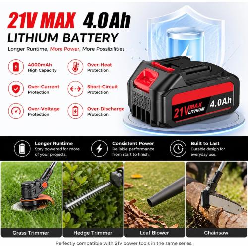 21V Cordless Weed Wacker, 2×4.0Ah Battery Powered Weed Trimmer, Electric Weed Eater with 3 Types Blades, Adjustable Cutting Height & Angle, Brush Cutter & Edger Lawn Tool for Garden Yard Care