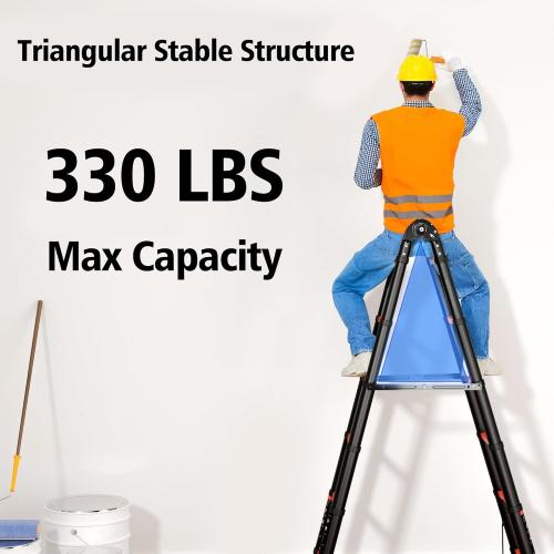 Size 16.5 Color orange Aluminum Telescoping Ladder, 16.5FT, 65 Steps, Orange, 330lbs Max Capacity, Meets EN131 Standard