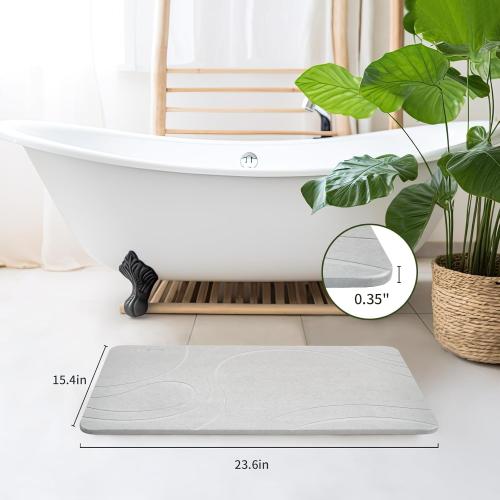 Stone Bath Mat, Quick Drying Diatomaceous Earth Bath Mat, Super Absorbent Stone Bath Mats for Bathroom, Non-Slip Diatomite Stone Bath Mat, Easy to Clean(23.6 x 15.4 Light Gray)