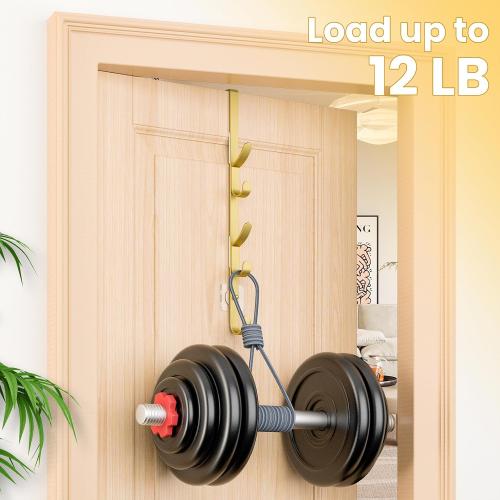 Kaiferty Over the Door Hooks, Metal Door Hooks for Hanging, Over the Door Purse Organizer for Door Coat Hanger, Back of Shower for Hanging Towel Rack Clothes, Hat, Bathroom, Closet (Gold-2Packs)