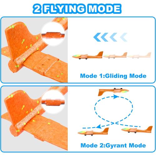 Fuwidvia 3 Pack Airplane Launcher Toys, 13.2'' LED Foam Glider Plane Toy for Boys, 2 Flight Modes Outdoor Flying Toys Birthday Gifts for Boys Girls 4 5 6 7 8 9 10 11 12 Year Old (Blue&Green&Orange)