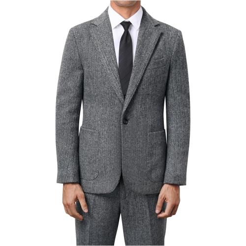 Size XL ...Men's Suits Slim Fit Herringbone Tweed Suits for Men 2 Piece Wedding Prom Suit Jacket Pants Wool Blend Tuxedo Set