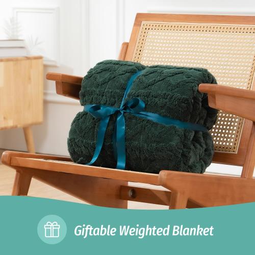 Wemore Weighted Blanket for Adults Twin Size 20 lbs, Dual Sided Soft Fuzzy Jacquard Sherpa Weighted Blankets for Sleeping, Cozy Fluffy Knitted Heavy Blanket for Couch Bed, Dark Green, 60 x 80 inches
