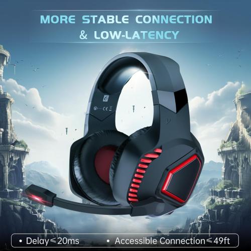 Wireless Gaming Headset PC for PS5, PS4, Mac, Switch, 2.4GHz Wireless Gaming Headphones, Bluetooth 5.2, Adjustable Noise Canceling Mic, 3.5MM Wired Mode for Xbox Series(Red)