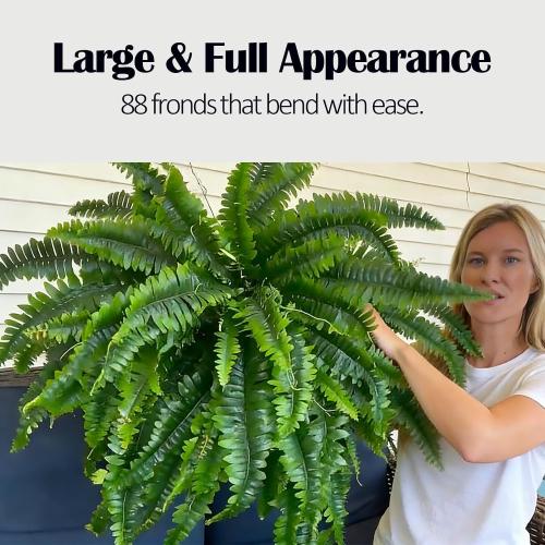 GYERB 48 Large Artificial Boston Fern Plants for Outdoor Indoor, Fake Ferns for Front Porch Hanging, Faux Greenery Bushes for Home Garden Office Decor, Silk Fern with Realistic Fronds, 88 Branches